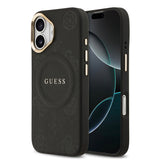 Apple iPhone 17 Kılıf Guess M-safe Özellikli Yazı Logolu PU Deri Peony Kapak Siyah