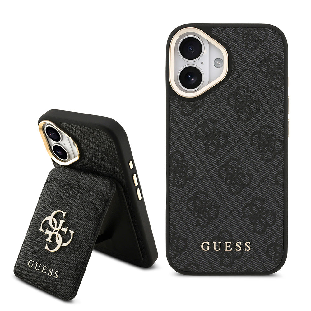 Apple iPhone 17 Kılıf Guess M-safe Şarj Özellikli 2in1 4G Metal Büyük Logolu Kartlıklı Kapak Siyah