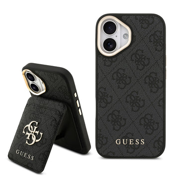 Apple iPhone 17 Kılıf Guess M-safe Şarj Özellikli 2in1 4G Metal Büyük Logolu Kartlıklı Kapak Siyah