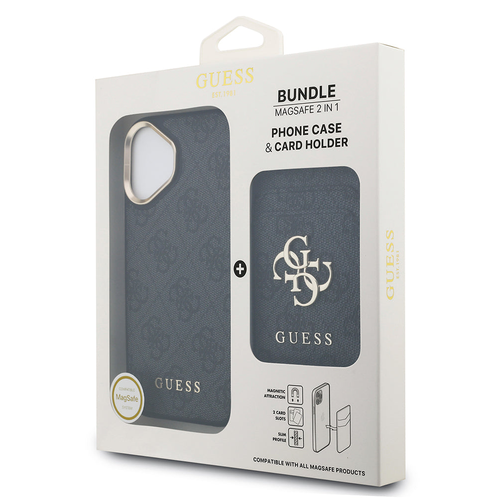 Apple iPhone 17 Kılıf Guess M-safe Şarj Özellikli 2in1 4G Metal Büyük Logolu Kartlıklı Kapak Siyah