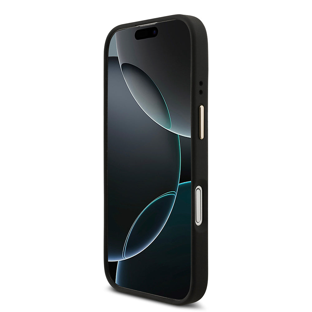 Apple iPhone 17 Kılıf Guess M-safe Şarj Özellikli 2in1 4G Metal Büyük Logolu Kartlıklı Kapak Siyah