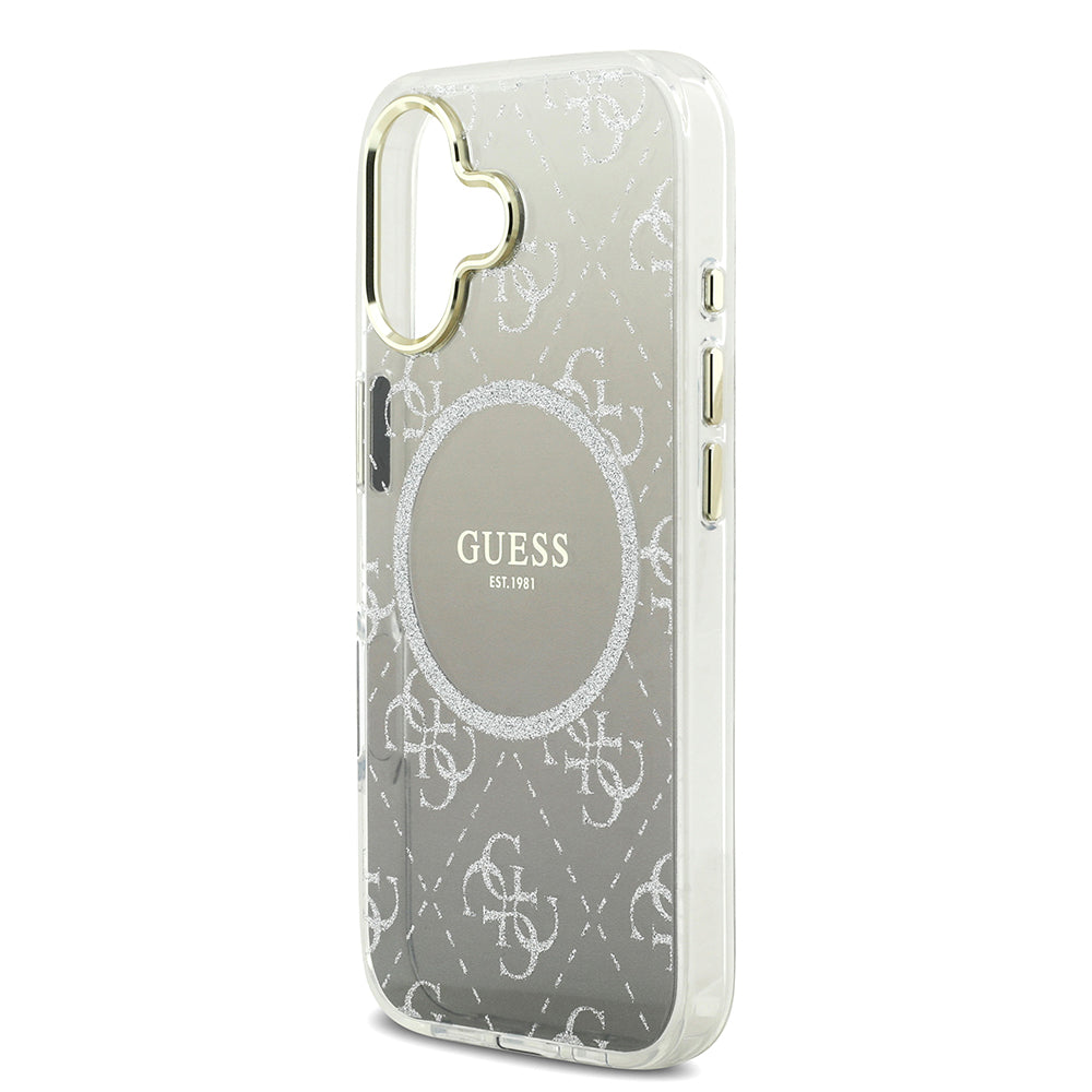 Apple iPhone 17 Kılıf Guess M-safe Şarj Özellikli 4G Desenli Simli Transparan Kapak Gri