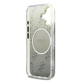 Apple iPhone 17 Kılıf Guess M-safe Şarj Özellikli 4G Desenli Simli Transparan Kapak Gri