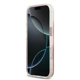 Apple iPhone 17 Kılıf Guess M-safe Şarj Özellikli 4G Desenli Simli Transparan Kapak Pembe