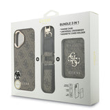 Apple iPhone 17 Kılıf Guess M-safe Şarj Özellikli Askılı ve Kartlıklı 4G Logo Kapak Kahverengi