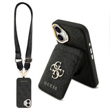 Apple iPhone 17 Kılıf Guess M-safe Şarj Özellikli Askılı ve Kartlıklı 4G Logo Kapak Siyah