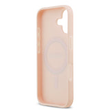 Apple iPhone 17 Kılıf Guess M-Safe Şarj Özellikli Çiçek Tasarımlı Metal Yazı Logolu Kapak Pembe