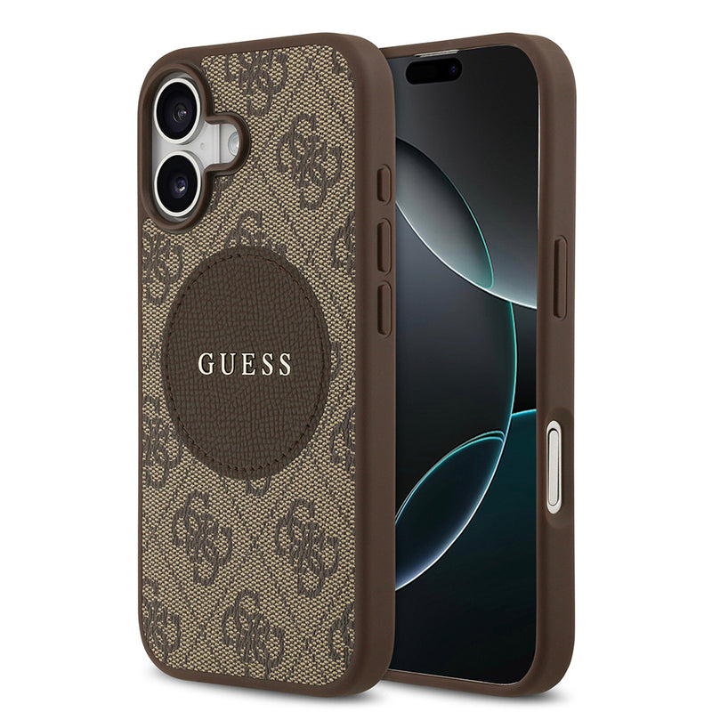 Apple iPhone 17 Kılıf Guess M-Safe Şarj Özellikli Circle Classic Kapak Kahverengi