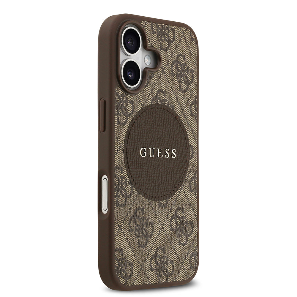 Apple iPhone 17 Kılıf Guess M-Safe Şarj Özellikli Circle Classic Kapak Kahverengi