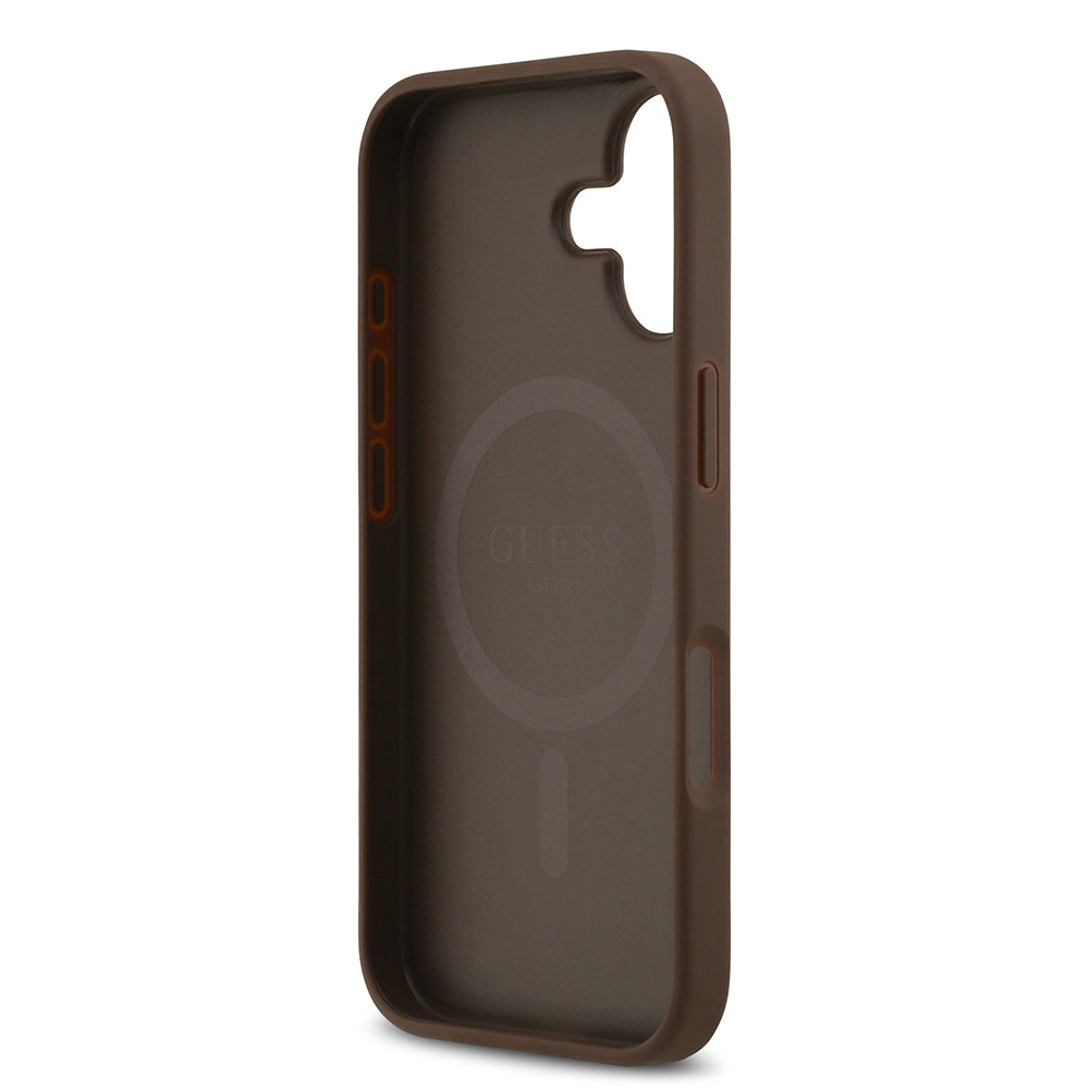 Apple iPhone 17 Kılıf Guess M-Safe Şarj Özellikli Circle Classic Kapak Kahverengi