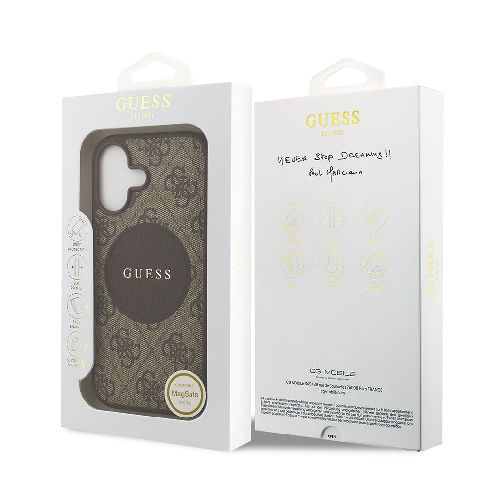 Apple iPhone 17 Kılıf Guess M-Safe Şarj Özellikli Circle Classic Kapak Kahverengi