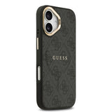 Apple iPhone 17 Kılıf Guess M-safe Şarj Özellikli Gold Metal Kamera Çerçeveli PU Deri 4G Desen Yazı Logolu Kapak Siyah