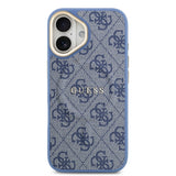 Apple iPhone 17 Kılıf Guess M-safe Şarj Özellikli Gold Metal Kamera Çerçeveli PU Deri 4G Desen Yazı Logolu Kapak Mavi