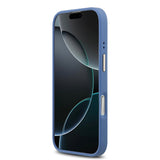 Apple iPhone 17 Kılıf Guess M-safe Şarj Özellikli Gold Metal Kamera Çerçeveli PU Deri 4G Desen Yazı Logolu Kapak Mavi