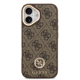 Apple iPhone 17 Kılıf Guess M-safe Şarj Özellikli Gold Metal Kamera Çerçeveli Taşlı 4G Logolu Kapak Kahverengi