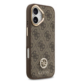 Apple iPhone 17 Kılıf Guess M-safe Şarj Özellikli Gold Metal Kamera Çerçeveli Taşlı 4G Logolu Kapak Kahverengi
