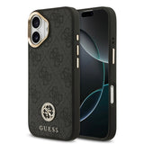 Apple iPhone 17 Kılıf Guess M-safe Şarj Özellikli Gold Metal Kamera Çerçeveli Taşlı 4G Logolu Kapak Siyah