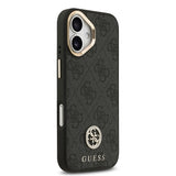 Apple iPhone 17 Kılıf Guess M-safe Şarj Özellikli Gold Metal Kamera Çerçeveli Taşlı 4G Logolu Kapak Siyah
