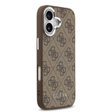 Apple iPhone 17 Kılıf Guess M-safe Şarj Özellikli Gümüş Çerçeve ve Butonlu Klasik Yazı Logolu Kapak Kahverengi