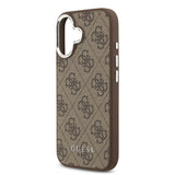 Apple iPhone 17 Kılıf Guess M-safe Şarj Özellikli Gümüş Çerçeve ve Butonlu Klasik Yazı Logolu Kapak Kahverengi