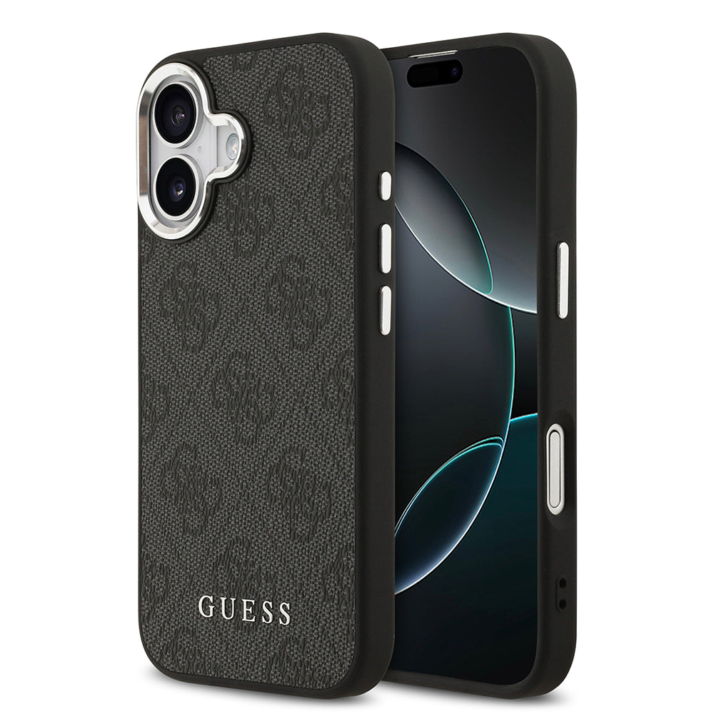Apple iPhone 17 Kılıf Guess M-safe Şarj Özellikli Gümüş Çerçeve ve Butonlu Klasik Yazı Logolu Kapak Siyah