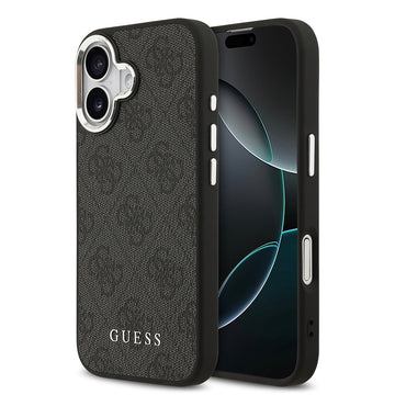 Apple iPhone 17 Kılıf Guess M-safe Şarj Özellikli Gümüş Çerçeve ve Butonlu Klasik Yazı Logolu Kapak Siyah
