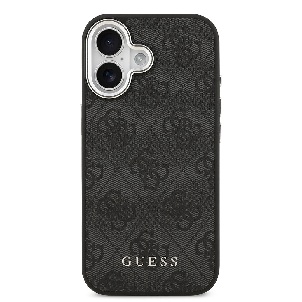 Apple iPhone 17 Kılıf Guess M-safe Şarj Özellikli Gümüş Çerçeve ve Butonlu Klasik Yazı Logolu Kapak Siyah