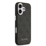 Apple iPhone 17 Kılıf Guess M-safe Şarj Özellikli Gümüş Çerçeve ve Butonlu Klasik Yazı Logolu Kapak Siyah