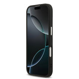 Apple iPhone 17 Kılıf Guess M-safe Şarj Özellikli Gümüş Çerçeve ve Butonlu Klasik Yazı Logolu Kapak Siyah