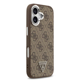 Apple iPhone 17 Kılıf Guess M-safe Şarj Özellikli Gümüş Metal Çerçeveli Üçgen Logo 4G Desenli Kapak Kahverengi