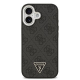 Apple iPhone 17 Kılıf Guess M-safe Şarj Özellikli Gümüş Metal Çerçeveli Üçgen Logo 4G Desenli Kapak Siyah