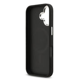 Apple iPhone 17 Kılıf Guess M-safe Şarj Özellikli Gümüş Metal Çerçeveli Üçgen Logo 4G Desenli Kapak Siyah