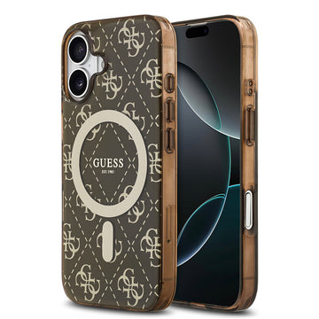 Apple iPhone 17 Kılıf Guess M-safe Şarj Özellikli IML Baskılı Klasik Logolu 4G Desenli Kapak Kahverengi