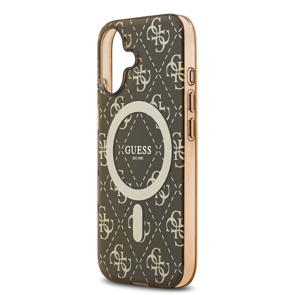Apple iPhone 17 Kılıf Guess M-safe Şarj Özellikli IML Baskılı Klasik Logolu 4G Desenli Kapak Kahverengi