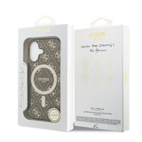 Apple iPhone 17 Kılıf Guess M-safe Şarj Özellikli IML Baskılı Klasik Logolu 4G Desenli Kapak Kahverengi