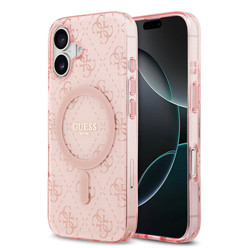 Apple iPhone 17 Kılıf Guess M-safe Şarj Özellikli IML Baskılı Klasik Logolu 4G Desenli Kapak Pembe