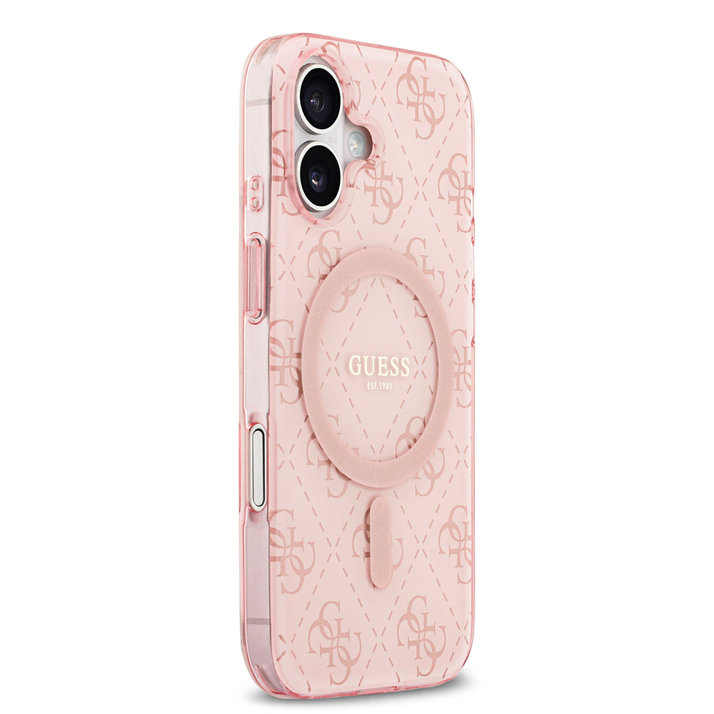 Apple iPhone 17 Kılıf Guess M-safe Şarj Özellikli IML Baskılı Klasik Logolu 4G Desenli Kapak Pembe