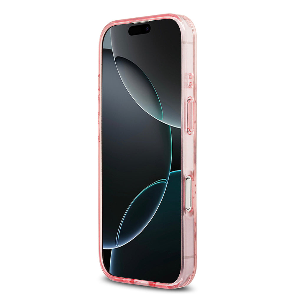 Apple iPhone 17 Kılıf Guess M-safe Şarj Özellikli IML Baskılı Klasik Logolu 4G Desenli Kapak Pembe