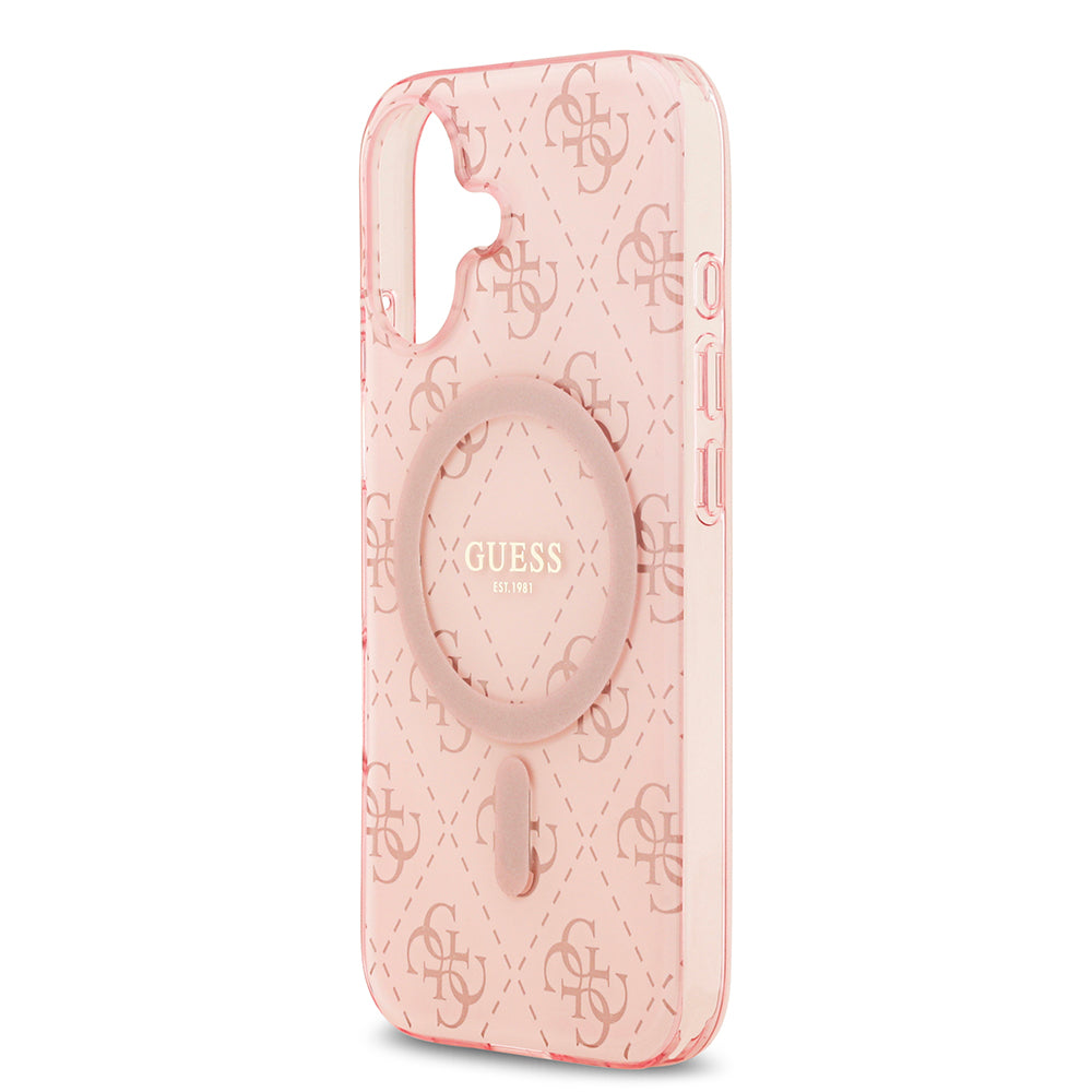 Apple iPhone 17 Kılıf Guess M-safe Şarj Özellikli IML Baskılı Klasik Logolu 4G Desenli Kapak Pembe