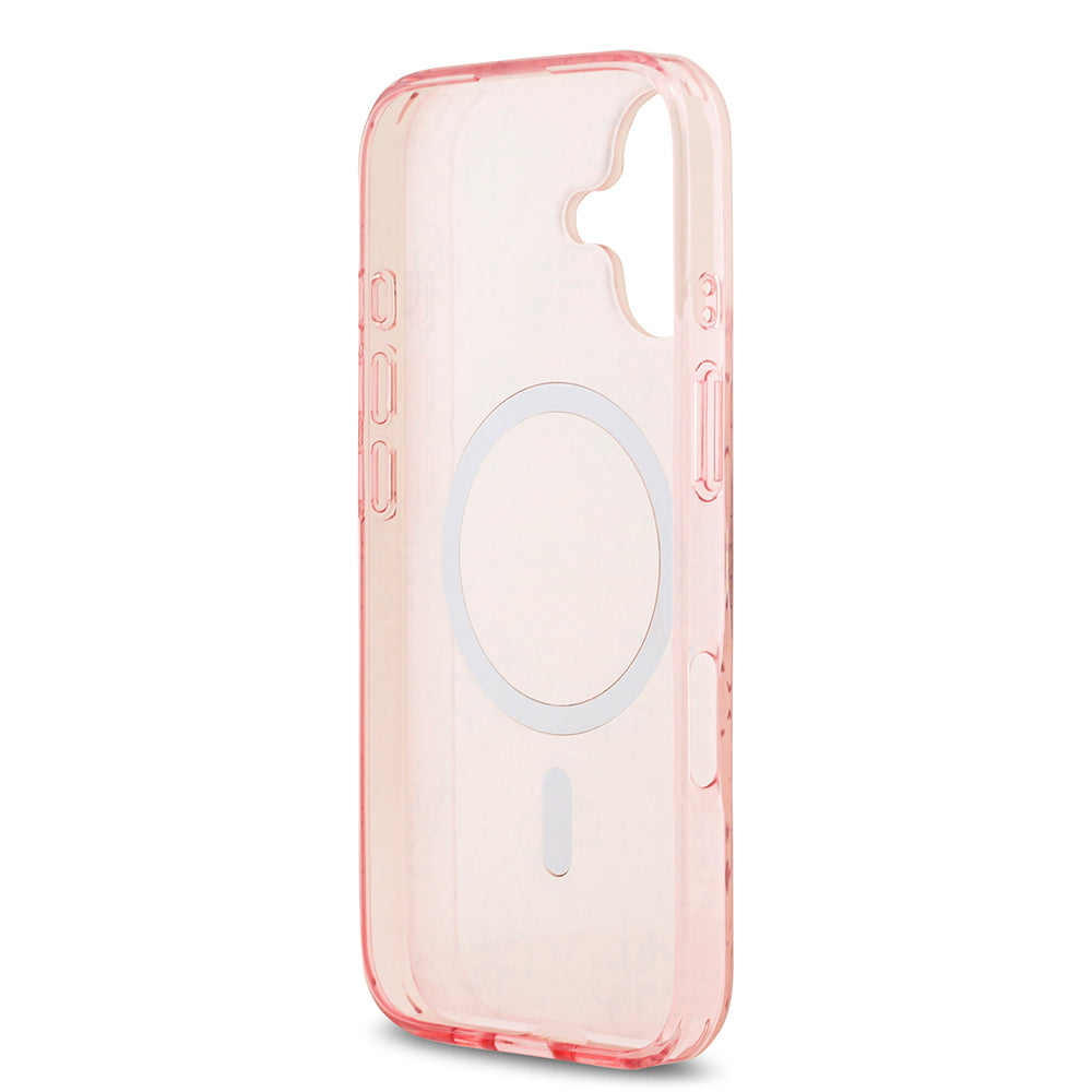 Apple iPhone 17 Kılıf Guess M-safe Şarj Özellikli IML Baskılı Klasik Logolu 4G Desenli Kapak Pembe