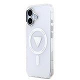 Apple iPhone 17 Kılıf Guess M-safe Şarj Özellikli IML Baskılı Üçgen Logolu Metal Kamera Çerçeveli Transparan Kapak Şeffaf