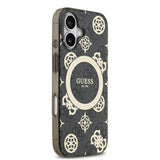 Apple iPhone 17 Kılıf Guess M-safe Şarj Özellikli IML Peony ve 4G Desenli Klasik Logolu Kapak Siyah