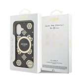 Apple iPhone 17 Kılıf Guess M-safe Şarj Özellikli IML Peony ve 4G Desenli Klasik Logolu Kapak Siyah