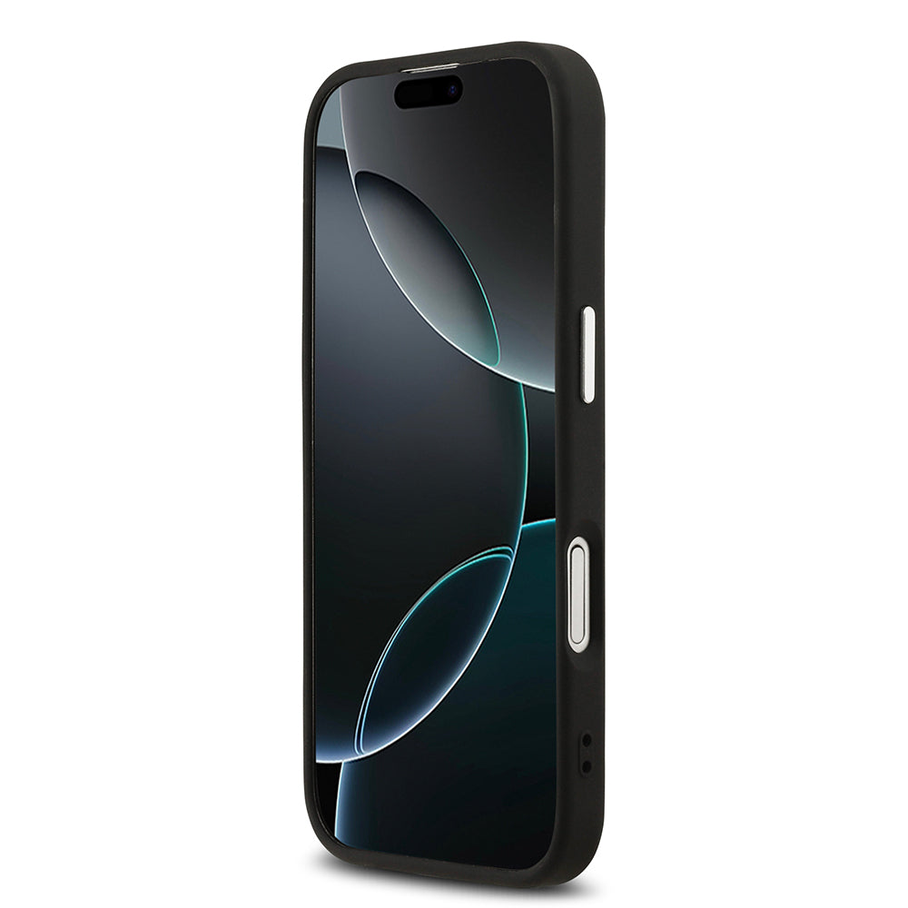 Apple iPhone 17 Kılıf Guess M-safe Şarj Özellikli Klasik Yazı Logolu PU Deri Kapak Siyah