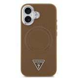 Apple iPhone 17 Kılıf Guess M-safe Şarj Özellikli PU Deri Metal Kamera Çerçeveli Üçgen Logolu Kapak Kahverengi