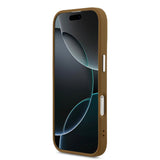 Apple iPhone 17 Kılıf Guess M-safe Şarj Özellikli PU Deri Metal Kamera Çerçeveli Üçgen Logolu Kapak Kahverengi