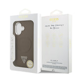 Apple iPhone 17 Kılıf Guess M-safe Şarj Özellikli PU Deri Metal Kamera Çerçeveli Üçgen Logolu Kapak Kahverengi