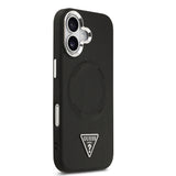 Apple iPhone 17 Kılıf Guess M-safe Şarj Özellikli PU Deri Metal Kamera Çerçeveli Üçgen Logolu Kapak Siyah