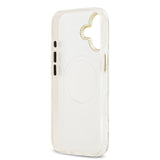 Apple iPhone 17 Kılıf Guess M-safe Şarj Özellikli Simli Çiçek Desenli Üçgen Logolu Kapak Beyaz