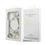 Apple iPhone 17 Kılıf Guess M-safe Şarj Özellikli Simli Çiçek Desenli Üçgen Logolu Kapak Beyaz